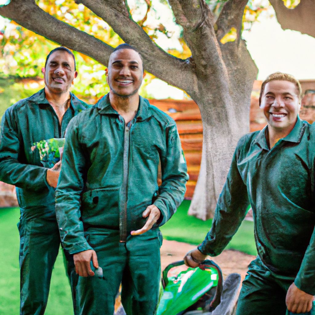 Tecnici del prato sorridenti con tosaerba